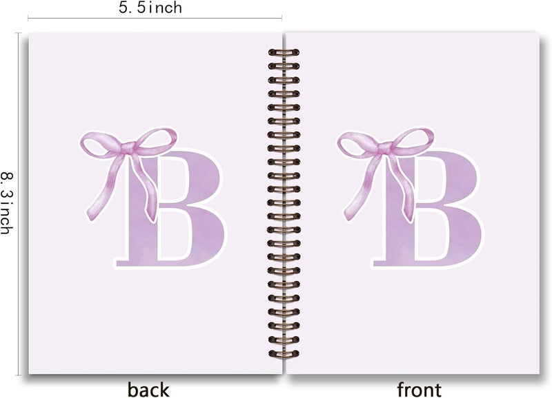 foedor Purple Bow Journal Notebook for Girls,Initial B Journals Personalized Diary Gifts for Teen Girl Kids,Monogrammed Gifts for Women,Trendy Coquette Cute Hardcover Spiral Notebook 5.5 x 8.3 - Image 2